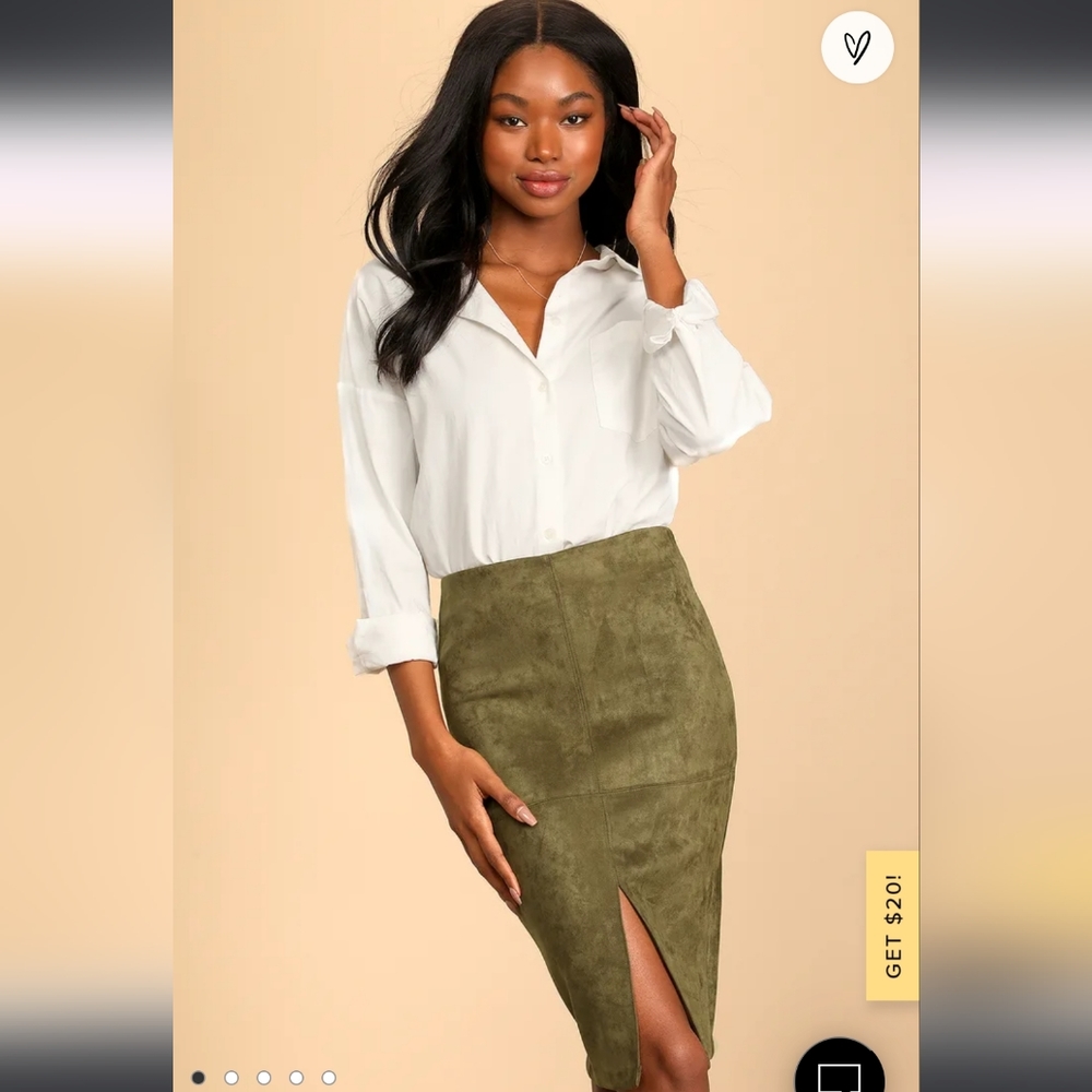 Lulu's Total Allure Olive Green Suede Pencil Skirt